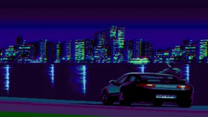 Purple Y2 K Aesthetic Cityscape Wallpaper