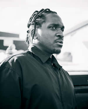 Pusha T Intense Gaze Blackand White Wallpaper