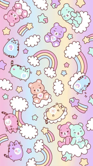 Pusheen And Bears Cute Pastel Colors Wallpaper