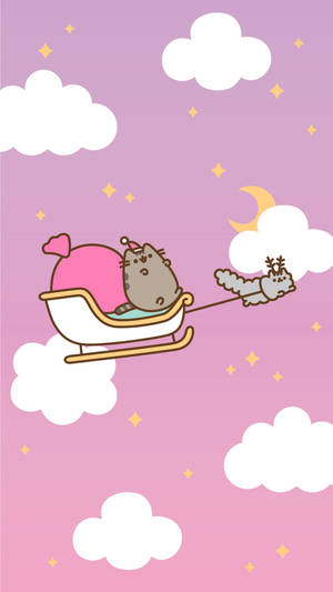 Pusheen And Stormy Out For A Winter Sleigh Ride Wallpaper