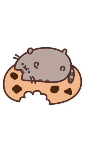 Pusheen Kawaii Lying On Cookie Wallpaper