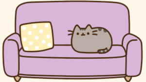 Pusheen Kawaii With A Purple Couch Wallpaper