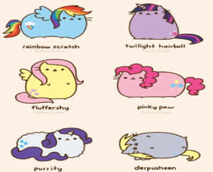 Pusheen Kawaii With Little Pony Designs Wallpaper