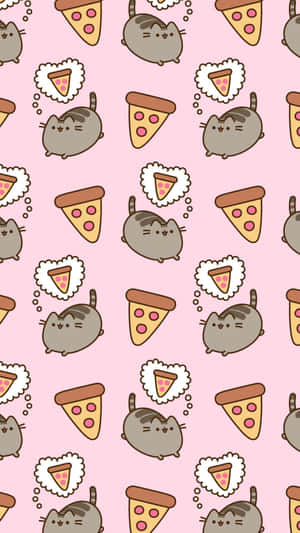 Pusheen Kawaii With Pizza Slices Wallpaper