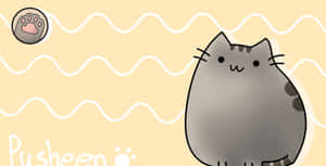 Pusheen Kawaii With Wavy Lines Wallpaper