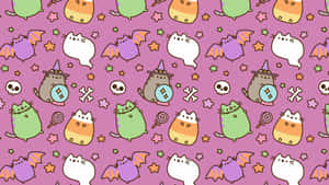 Pusheen The Cat Surfing The Web On The Pc Wallpaper