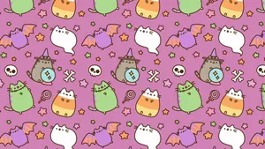 Pusheen The Cat Surfing The Web On The Pc Wallpaper