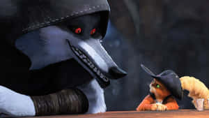 Puss In Boots Stares Down Wolf Wallpaper
