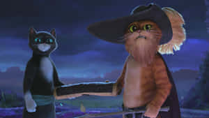 Puss In Bootsand Friend Night Scene Wallpaper