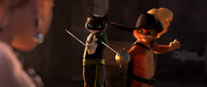 Puss In Bootsand Kitty Softpaws Duel Scene Wallpaper