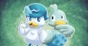 Quaxly And Ducklett On Green Backdrop Wallpaper