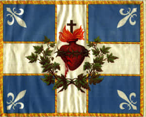 Quebec_ Fleurdelis_ Flag_with_ Sacred_ Heart Wallpaper