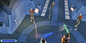 Qui-gon Jinn And Obi-wan Kenobi Bravely Face The Battle In Star Wars Episode I: The Phantom Menace Wallpaper