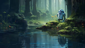 R2 D2in Mystical Forest Wallpaper