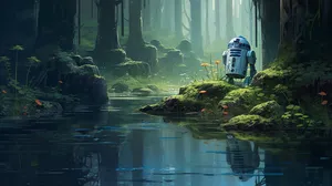 R2 D2in Mystical Forest Wallpaper
