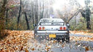 R33 Gtr Silver Fall Leaves Wallpaper