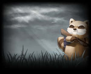 Raccoon_ Warrior_in_ Grassy_ Field Wallpaper