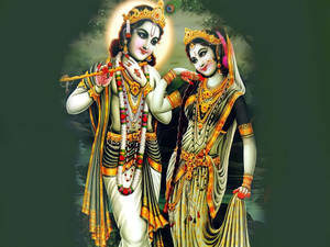 Radha Krishna 3d Traditional Green Clothing Wallpaper