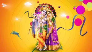 Radha Krishna 3d Yellow Background Wallpaper