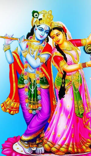 Radha-krishna Colorful Outfits Wallpaper