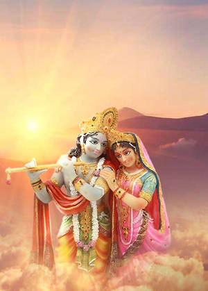 Radha-krishna Sun With Mountain Wallpaper