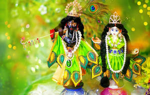 Radha-krishna Yellow Green Wallpaper