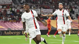 Rafael Leao Celebrating Goal Soccer Match Wallpaper