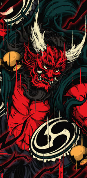 Raijin Drumming Demon Artwork Wallpaper