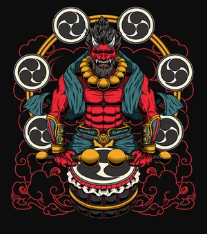 Raijin Thunder God Illustration Wallpaper