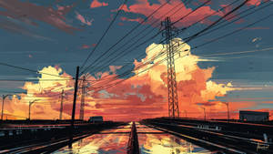 Railroad Scenery Vector Art Wallpaper