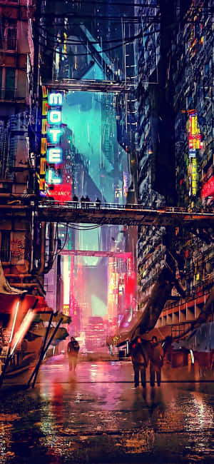 Rain Pours And Lights Dance Across A Futuristic Cyberpunk Night City Wallpaper