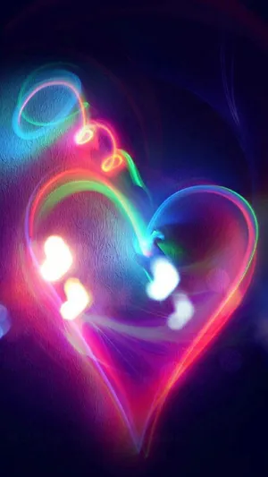 Rainbow Colored Neon Heart Light Writing Photograph Wallpaper