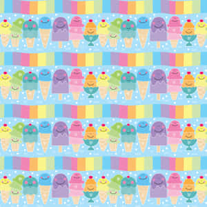 Rainbow Cute Ice Cream With Smiley Faces Wallpaper