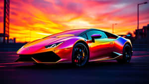 Rainbow Lamborghini At Sunset Wallpaper