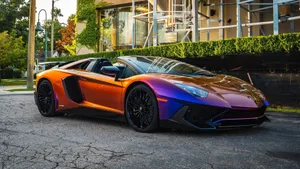 Rainbow Lamborghini Aventador Roadster Wallpaper