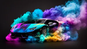 Rainbow Lamborghini In Colorful Smoke Wallpaper