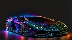 Rainbow Lamborghini Neon Lights Wallpaper