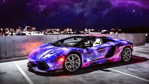 Rainbow Lamborghini Night Drive Wallpaper