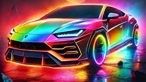 Rainbow Lamborghini Sports Car Wallpaper