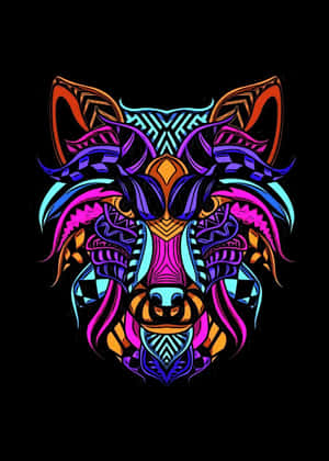 Rainbow Wolf With Patterns Wallpaper