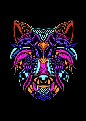 Rainbow Wolf With Patterns Wallpaper