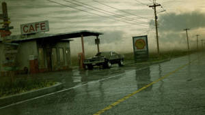 Raining Scene In Gas Station Wallpaper