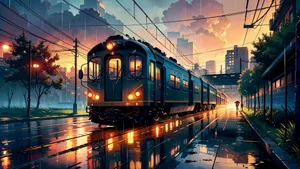 Rainy Evening Train Station Artwork Wallpaper