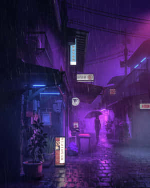 Rainy Night Neon Alley Wallpaper