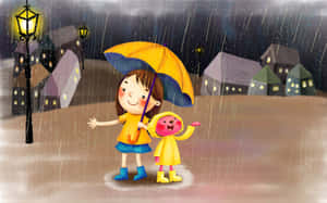 Rainy Night Umbrella Friends Wallpaper