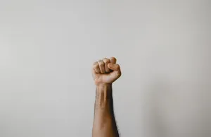Raised Fist Against White Background Wallpaper