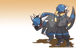 Rampardos Behind Its Trainer Wallpaper