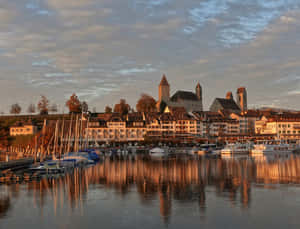 Rapperswil Jona Lake Zurich Sunset Wallpaper