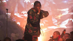 Rapping Travis Scott Concert Wallpaper