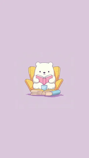 Reading Aesthetic Bear Illustration Wallpaper